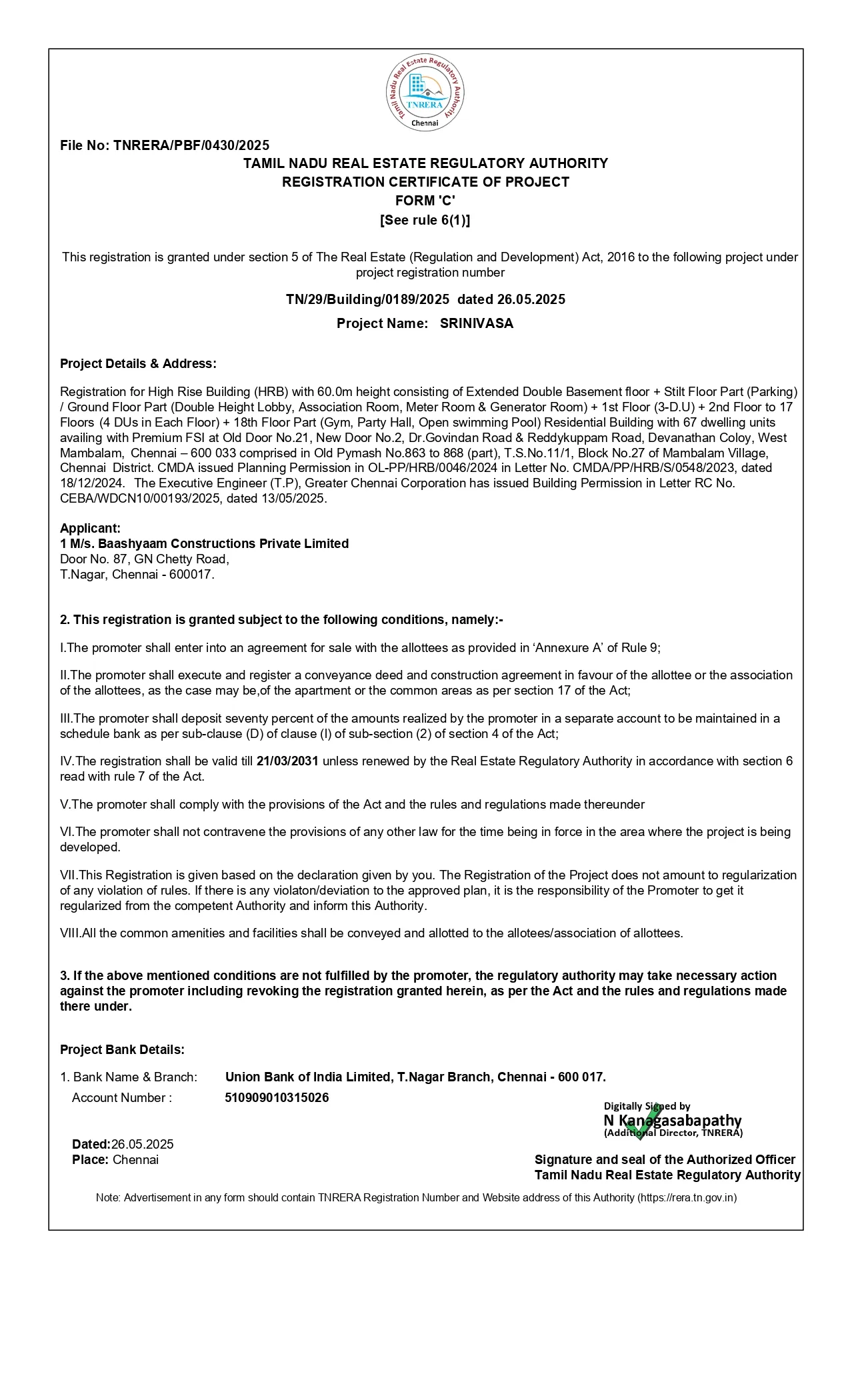 RERA Certificate Page 1